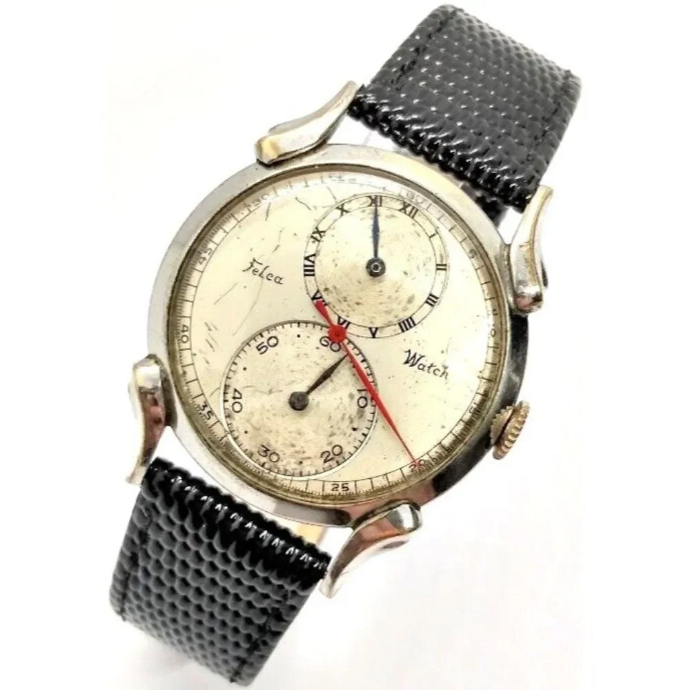 Rare Vintage Felca Regulator Men's Watch Swiss Silver Tone Retro Wristwatch